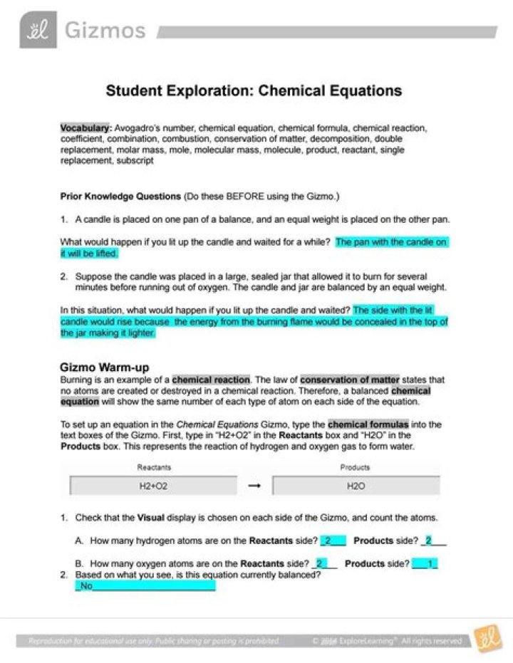 Chemical Equations Gizmo Answer Key PDF – Instant Homework Help