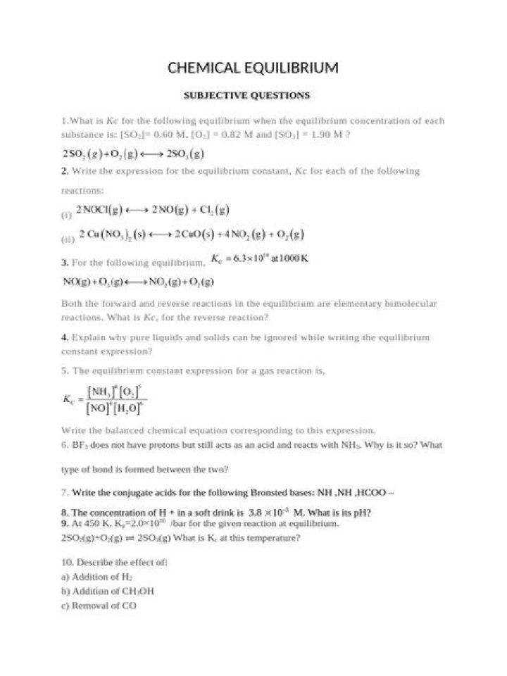 Chemical Equilibrium Questions & Answers PDF – Expert Study Guide