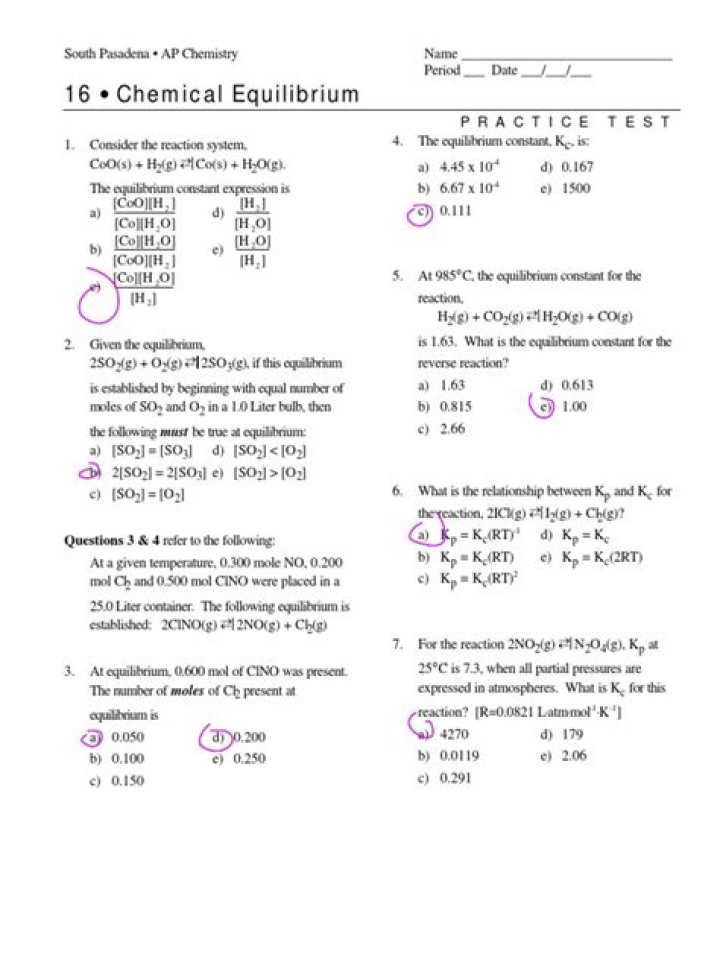Chemical Equilibrium Test Questions and Answers PDF – Expert Study Guide