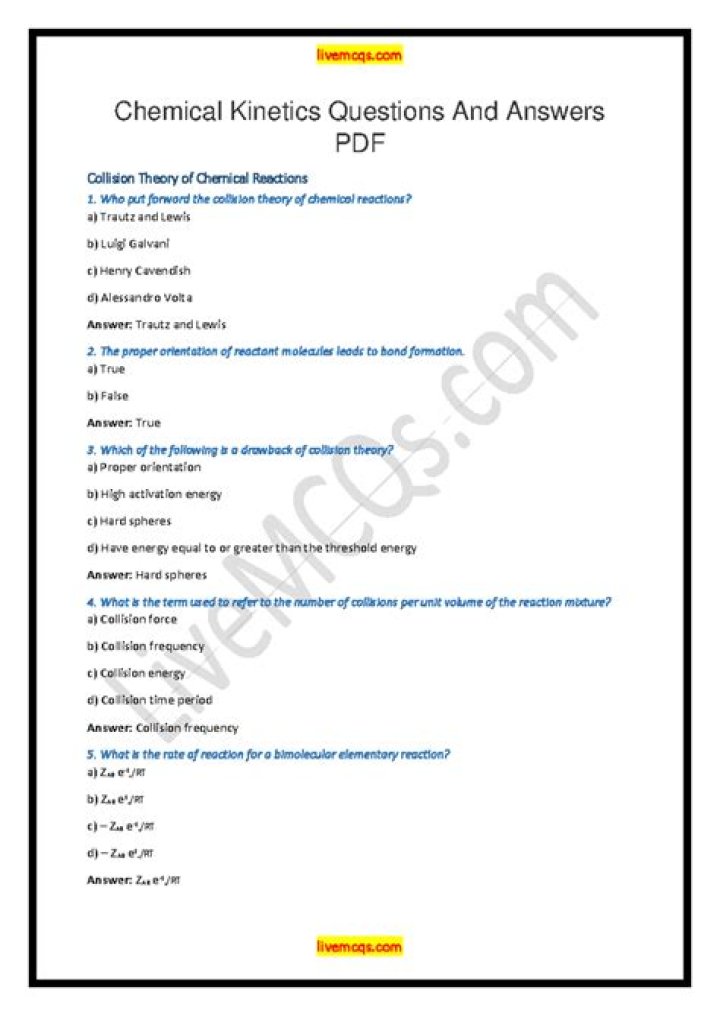 Chemical Kinetics Questions & Answers PDF – Expert Practice Problems