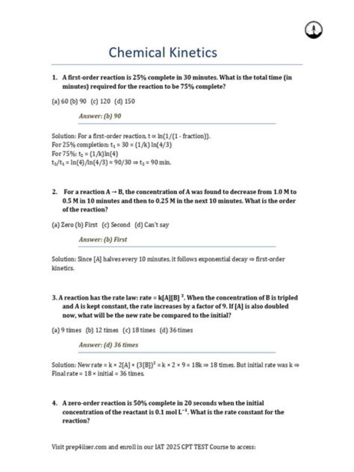 Chemical Kinetics Questions PDF: Practice Problems & Solutions
