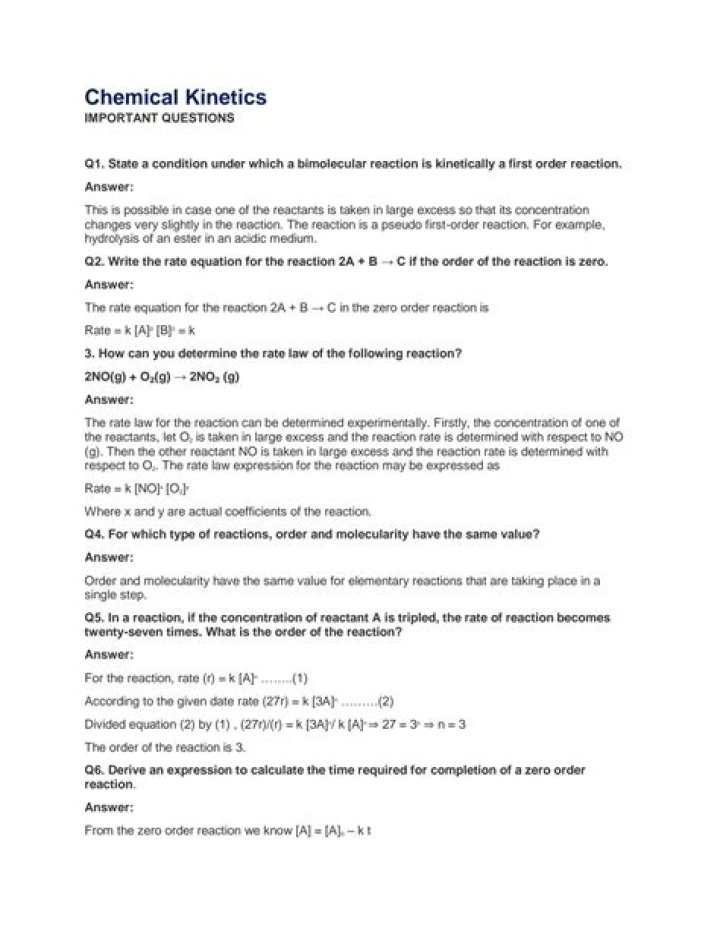 Chemical Kinetics Study Questions & Answers PDF: Essential Exam Prep Resource