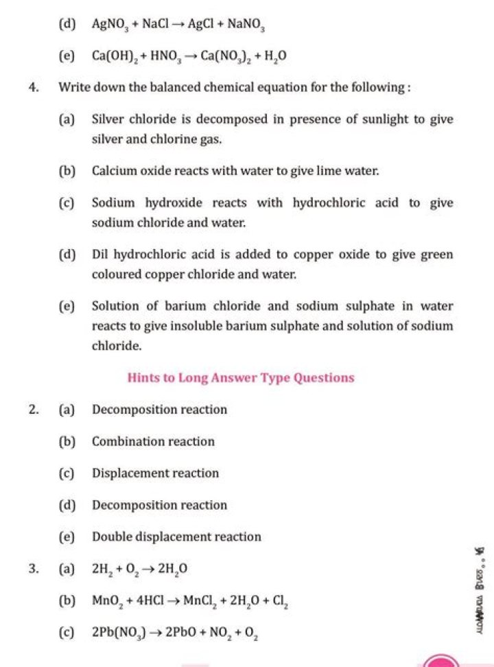 Chemical Reactions & Equations Class 10: Questions & Answers PDF