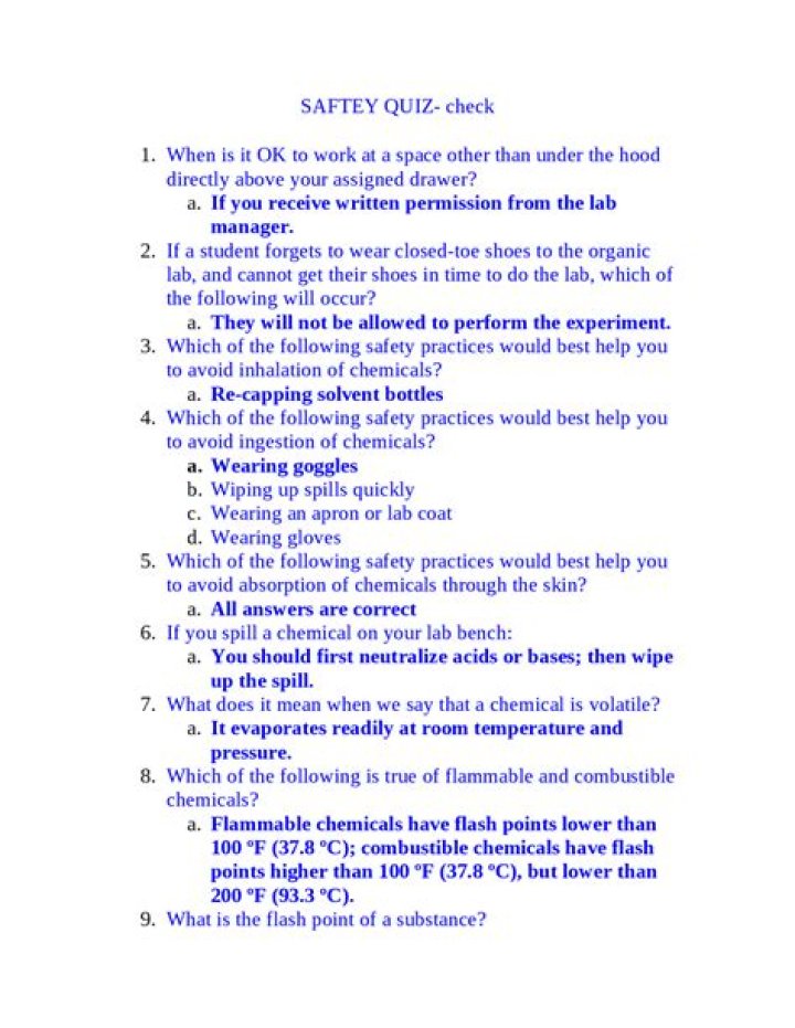 Chemical Safety Quiz Questions and Answers PDF – Essential Safety Knowledge