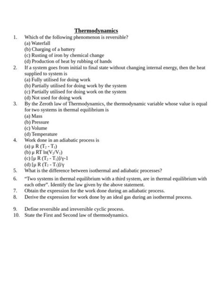 Chemical Thermodynamics Questions and Answers PDF for Exam Prep