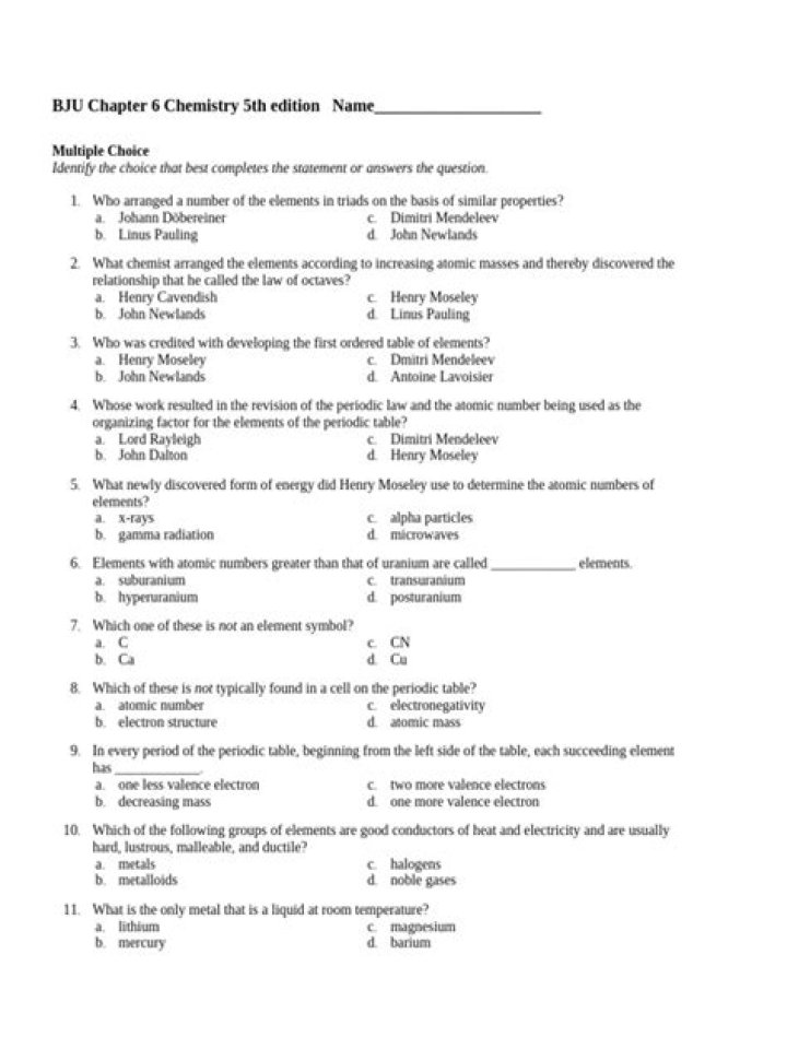 Chemistry Chapter 6 Test PDF: Practice & Answers