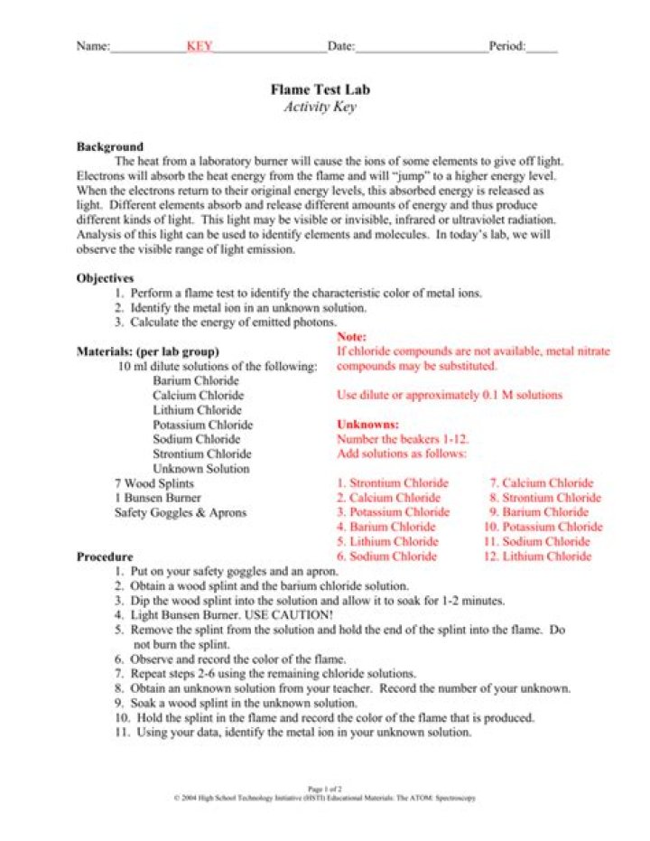 Chemistry Flame Test Lab Answer Key PDF – Instant Grading Guide