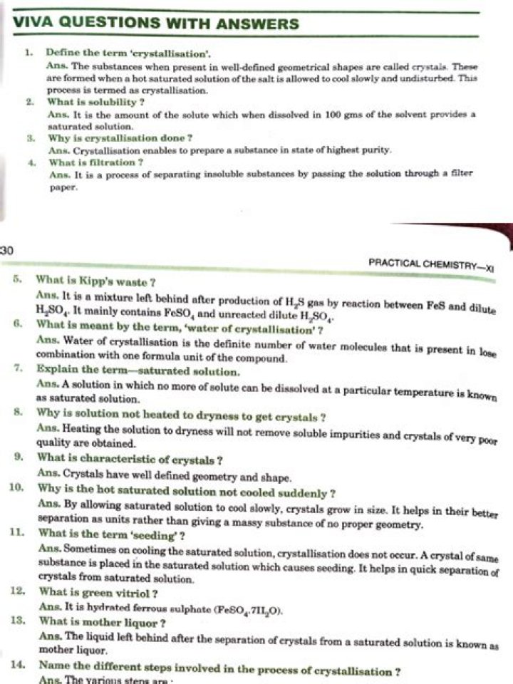 Top Chemistry Practical Viva Questions in PDF Format