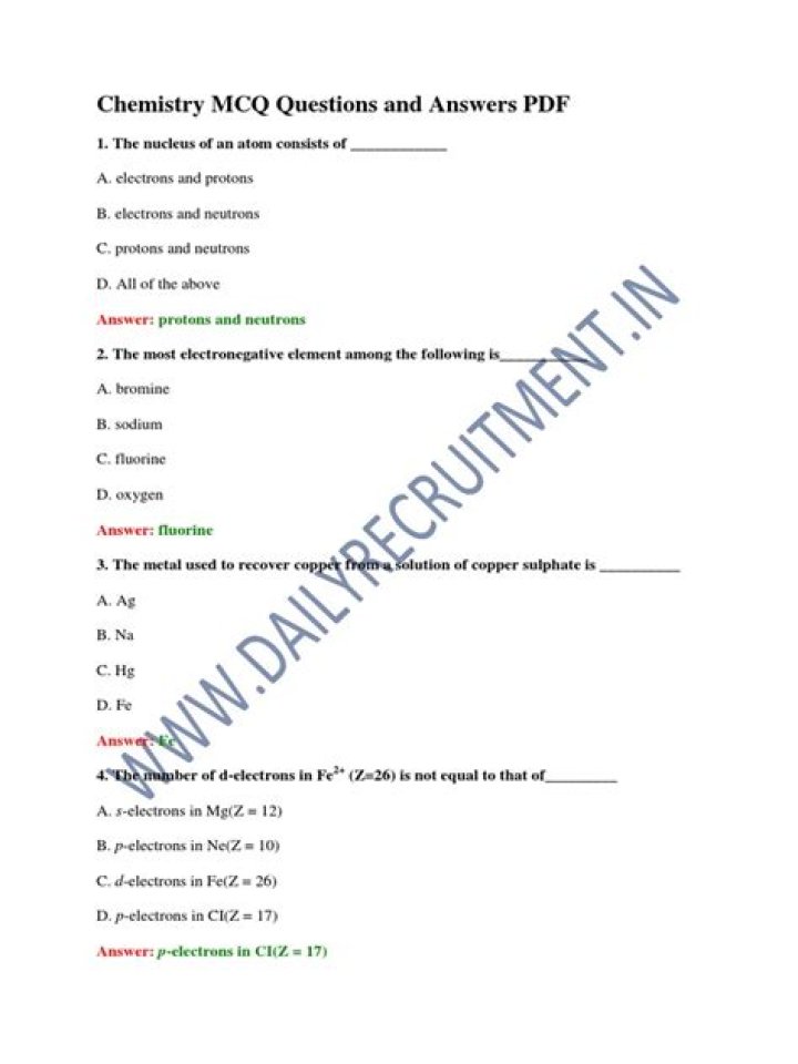 Free Chemistry Questions PDF for Students & Exam Prep