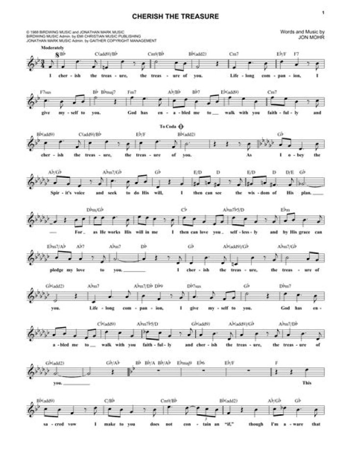 Cherish the Treasure Music Sheet PDF for Free Download