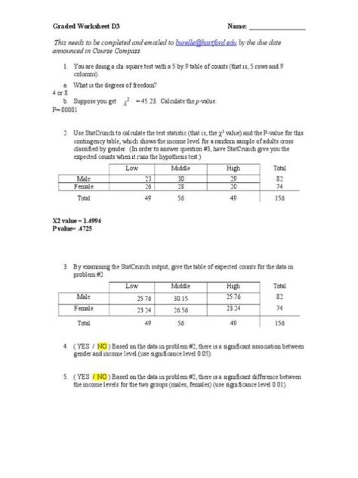 Free Chi Square Test Worksheet PDF for Easy Statistical Analysis