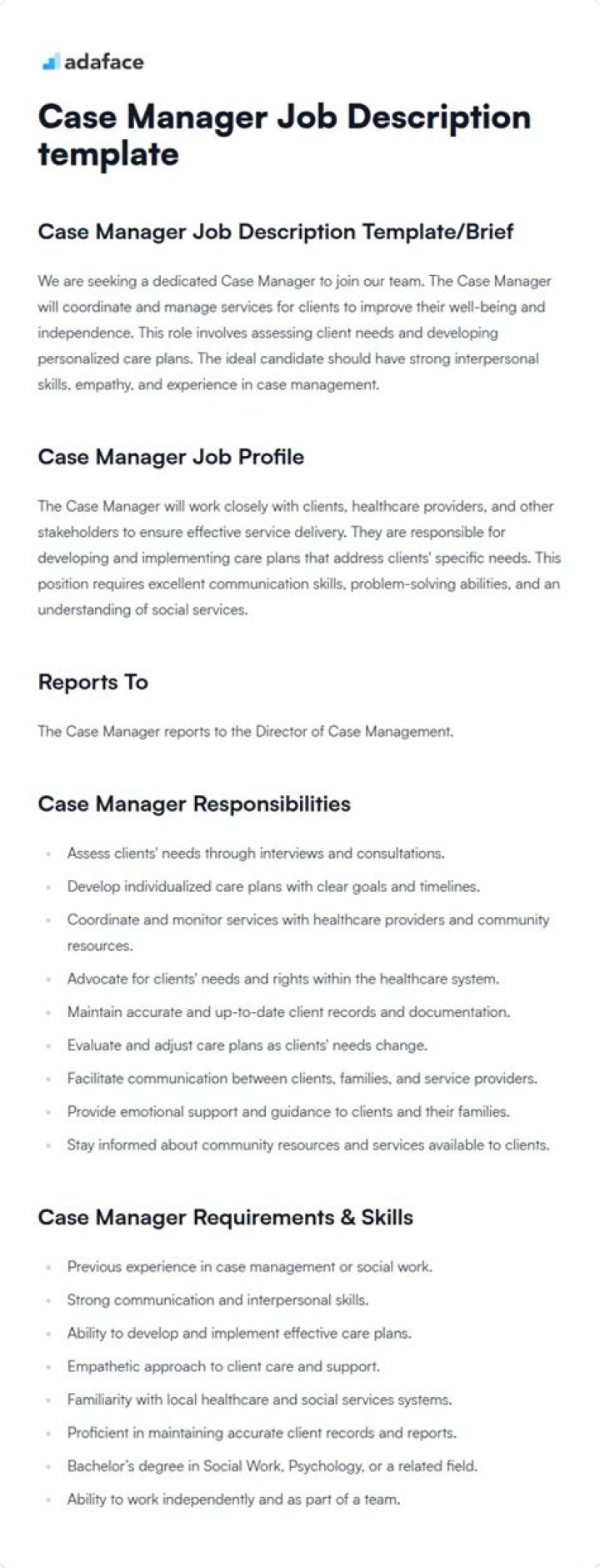 Child Case Manager Job Description PDF for Employment