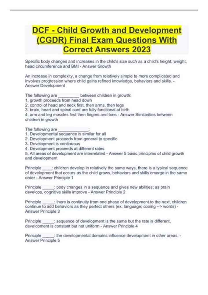 Child Growth & Development Test Questions & Answers PDF Guide