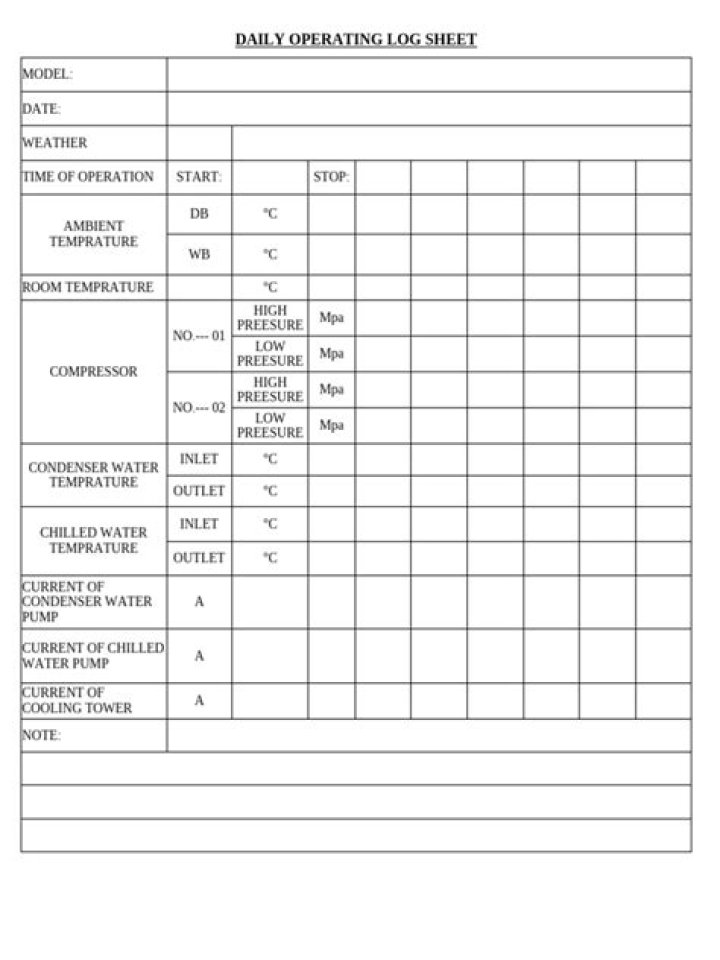 Download Free Chiller Log Sheets PDF for Perfect Maintenance Records