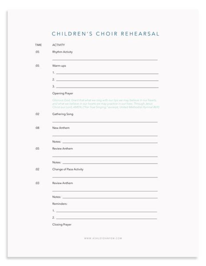 Choir Rehearsal Plan Template PDF – Free Download
