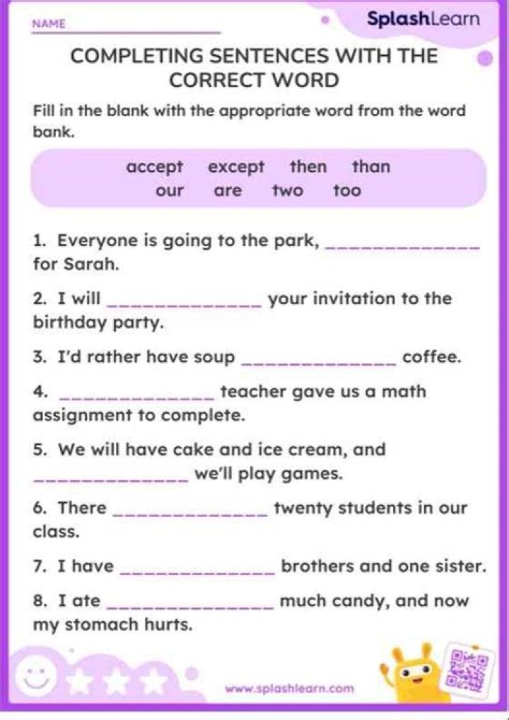 Choose the Right Word to Complete Sentences – Free PDF Worksheet