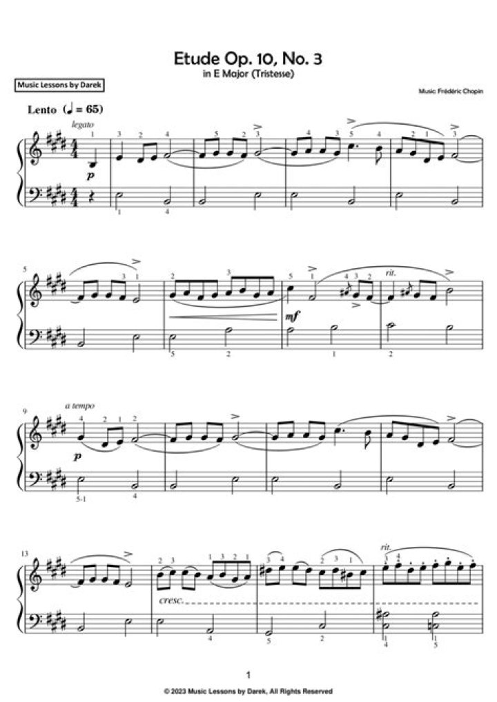 Download Chopin E Major Etude Sheet Music PDF for Instant Practice