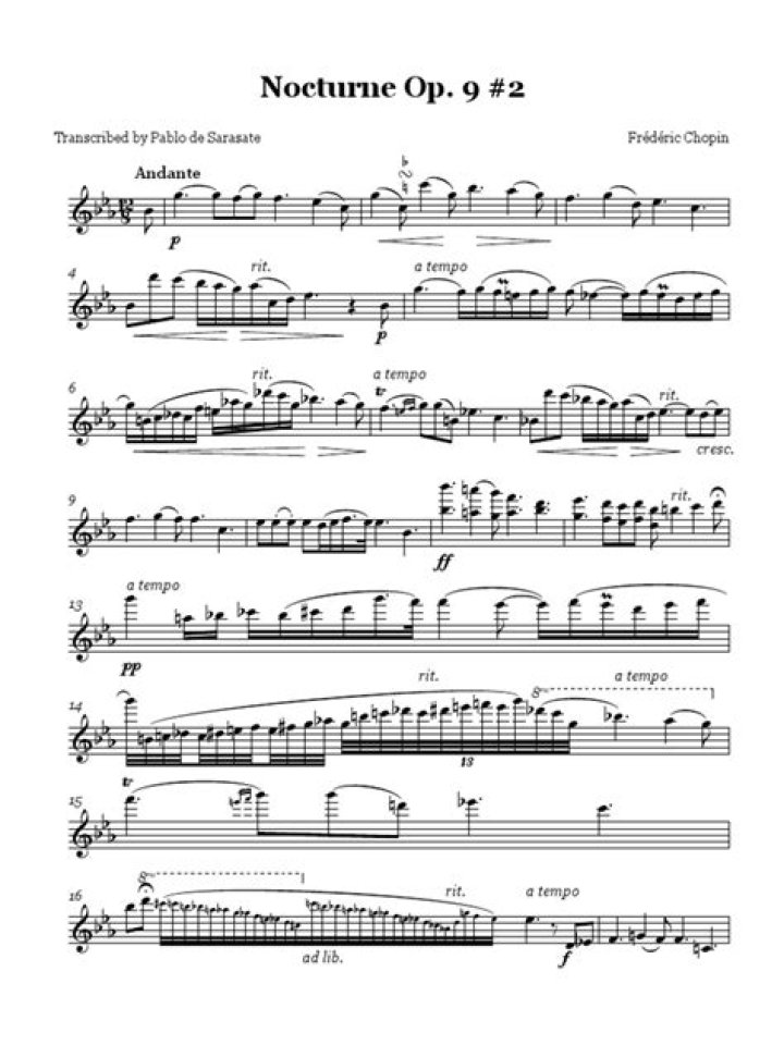Chopin Nocturne Op. 9 No. 2 Violin Sheet Music PDF – Free Download