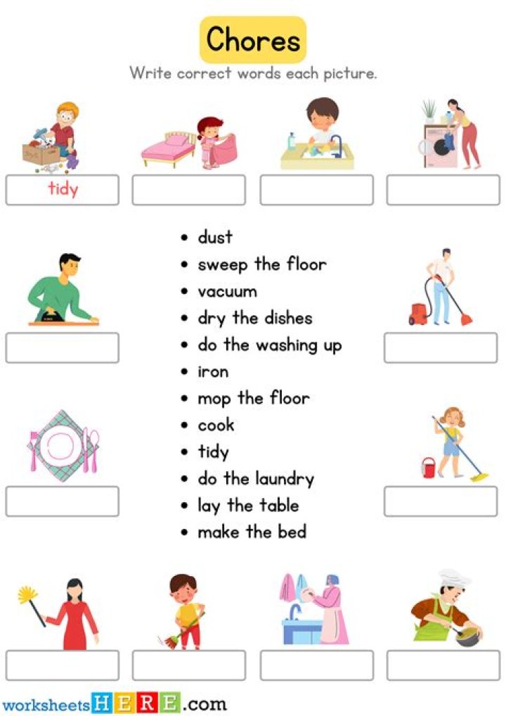 Free Chores Worksheet PDF for Kids and Adults