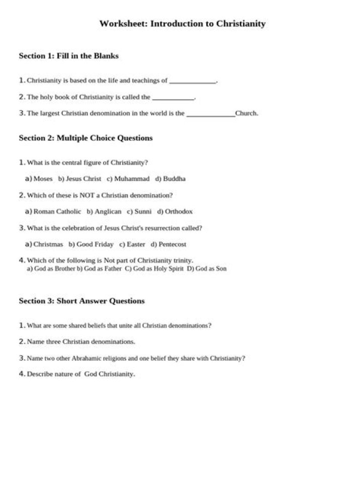 Free Christianity Worksheet PDF for Students & Adults