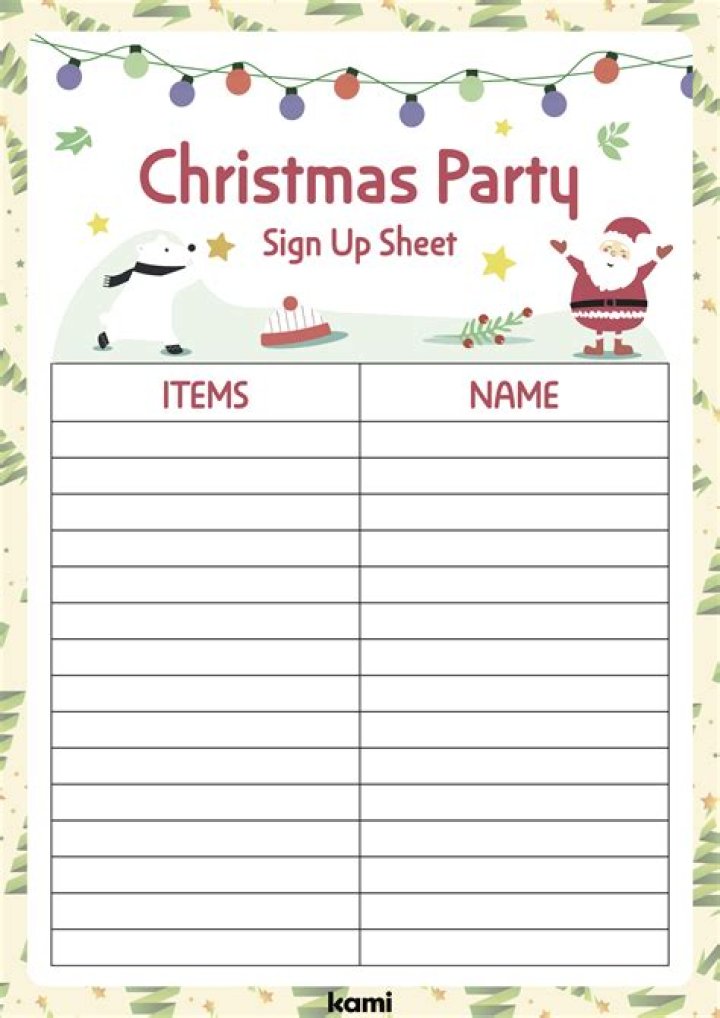 Download Free Christmas Party Sign-Up Sheet PDF