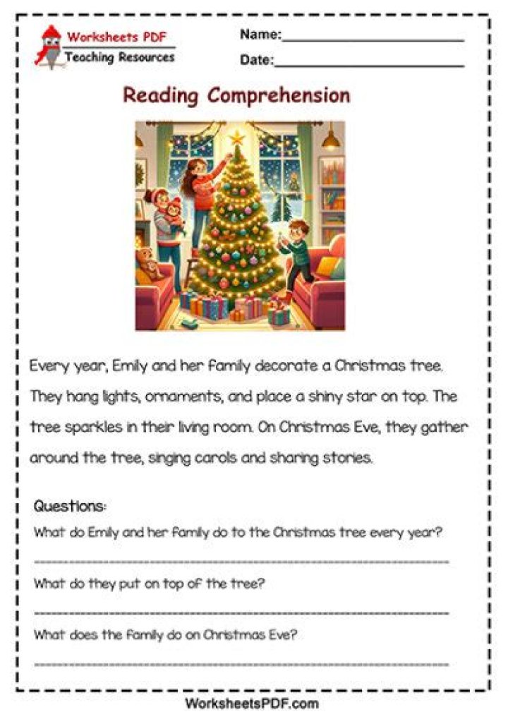 Christmas Reading Comprehension Worksheets PDF – Printable Holiday Learning