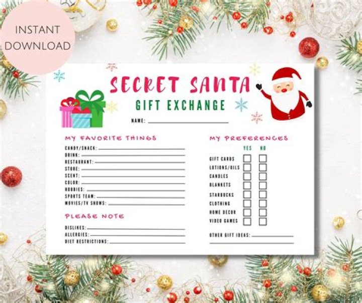 Free Printable Christmas Secret Santa Wish List PDF