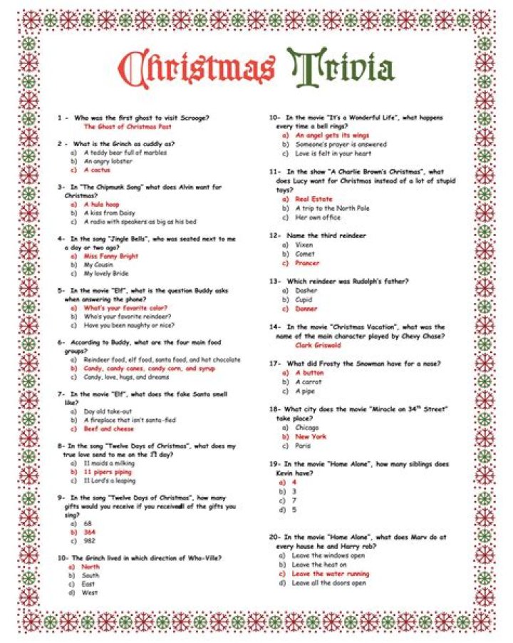 Christmas Trivia Questions and Answers: Printable PDF for Festive Fun