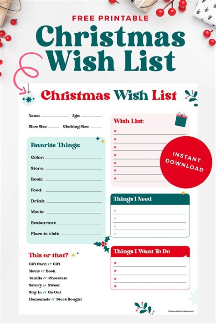 Christmas Wish List Template PDF Free Download – Instant Printable