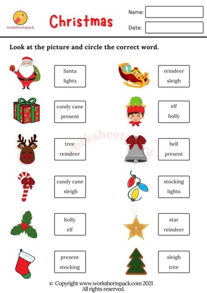 Free Christmas Worksheets PDF for Kids & Teachers