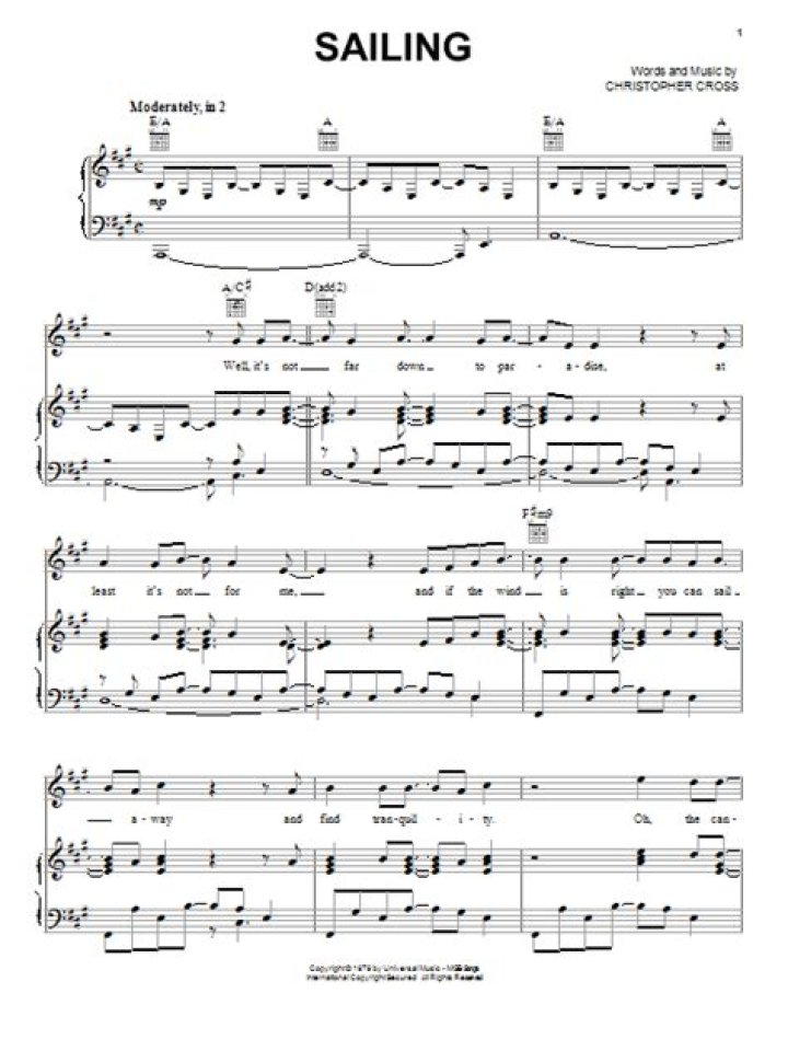 Christopher Cross Sailing Sheet Music PDF – Play Now Instantly