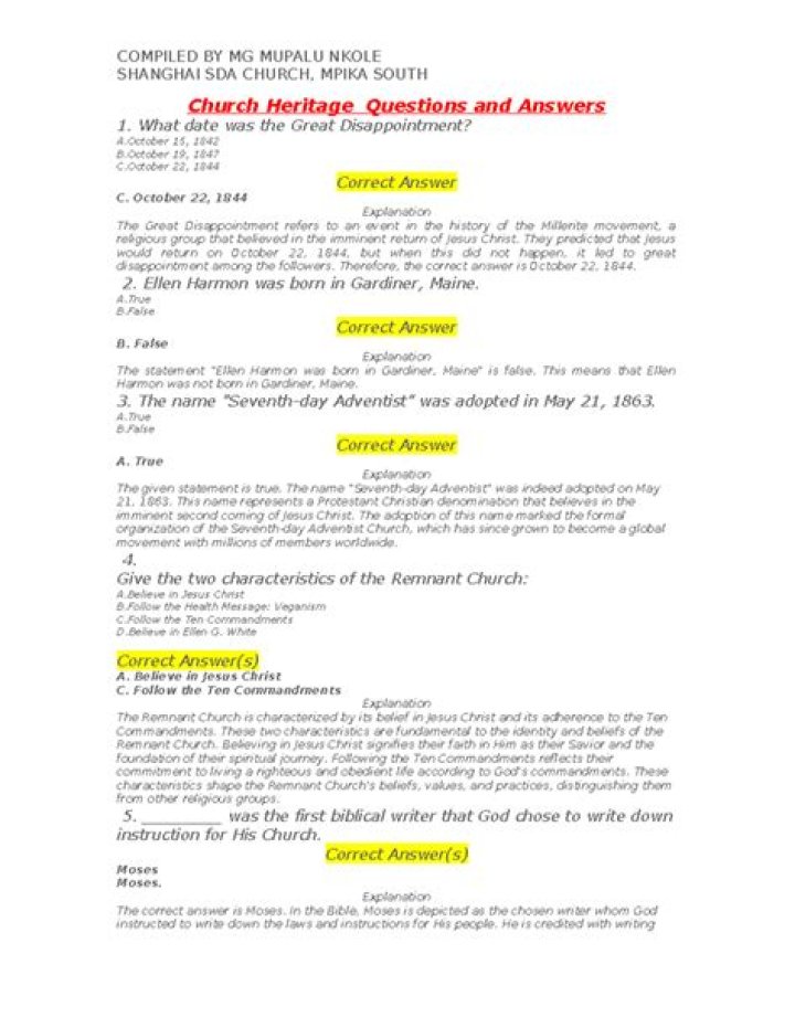 Church Heritage Questions & Answers PDF – Download Now