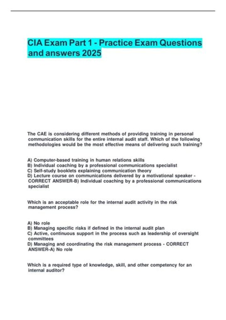 CIA Exam Sample Questions PDF – Practice Test & Answers