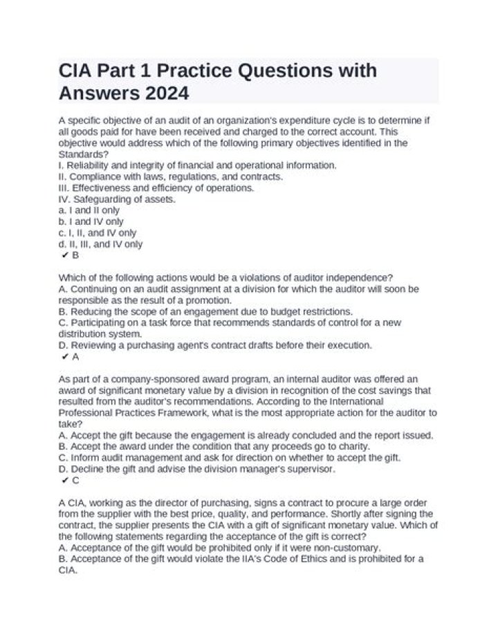 CIA Part 1 Exam Questions PDF: Practice Tests & Answers