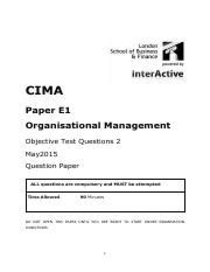 Cima E1 Organizational Management Study Text PDF: Key Insights & Analysis
