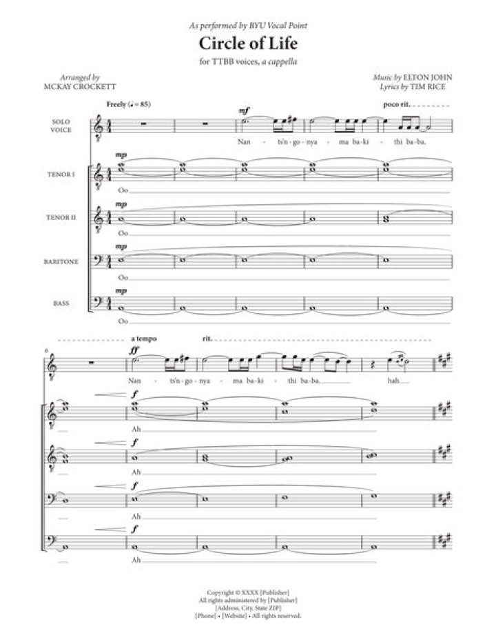 Circle of Life Choir Sheet Music PDF – Free Download