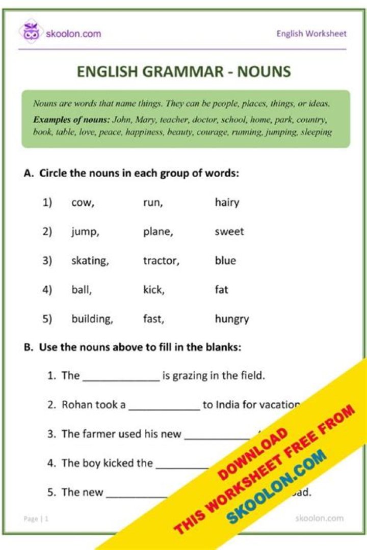 Circle the Nouns Worksheet PDF for Quick Grammar Practice