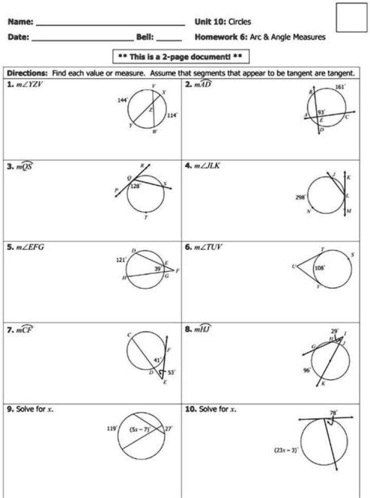 Circles, Angles, and Arcs Worksheet PDF – Perfect Practice for Geometry Students