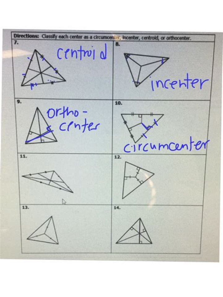 Free Worksheets: Circumcenter, Incenter, Centroid, and Orthocenter in PDF