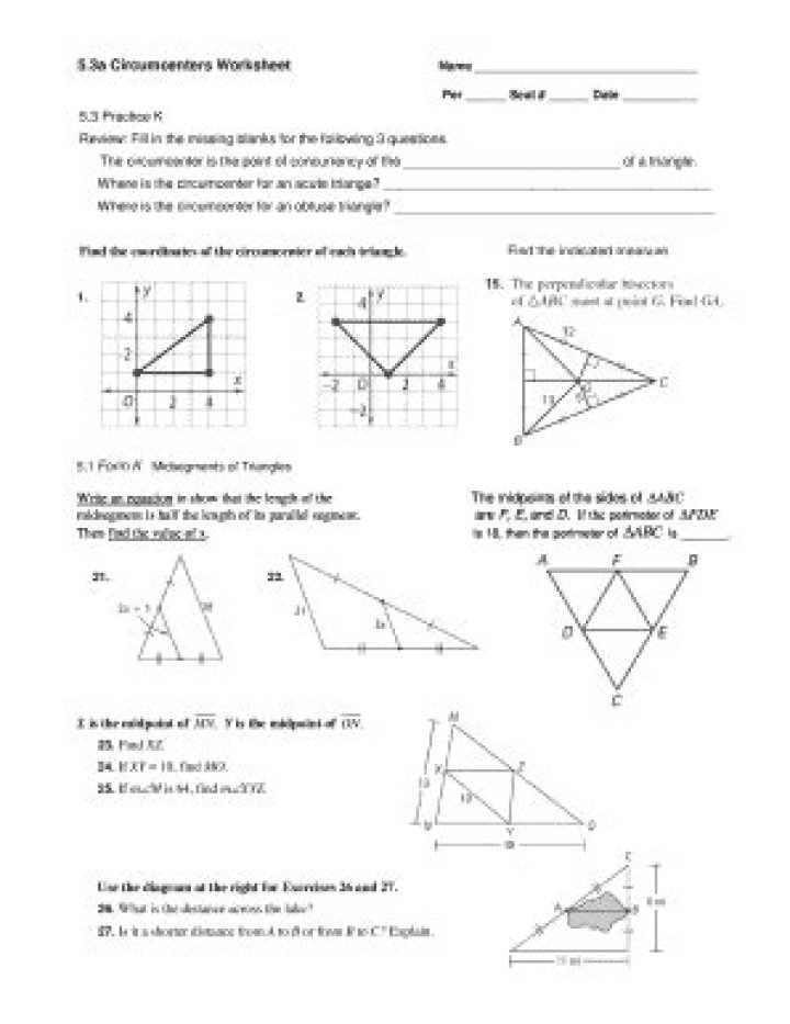 Circumcenter Worksheet PDF: Download Free Geometry Practice Problems