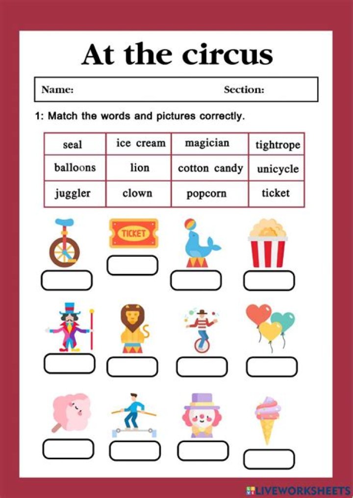 Free Printable Circus Worksheets PDF for Kids