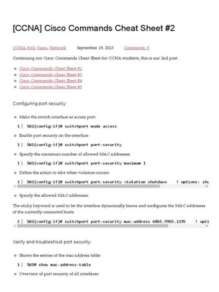 Cisco CCNA Cheat Sheet PDF – Quick Study Guide for Exam Success