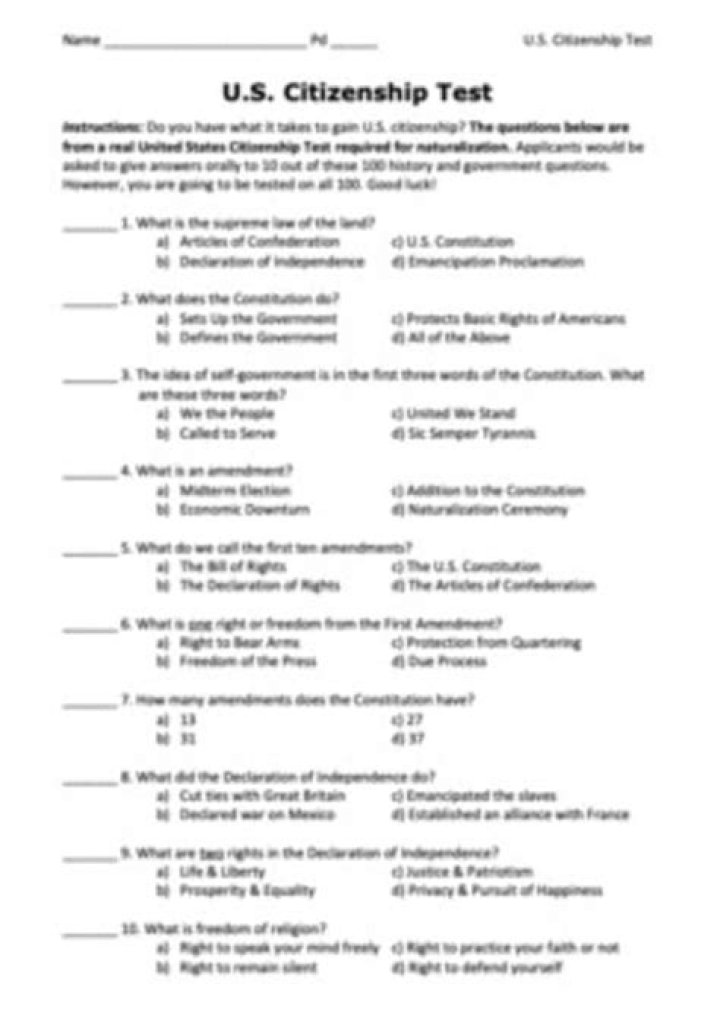 2008 Citizenship Questions PDF: Official Exam Questions & Answers