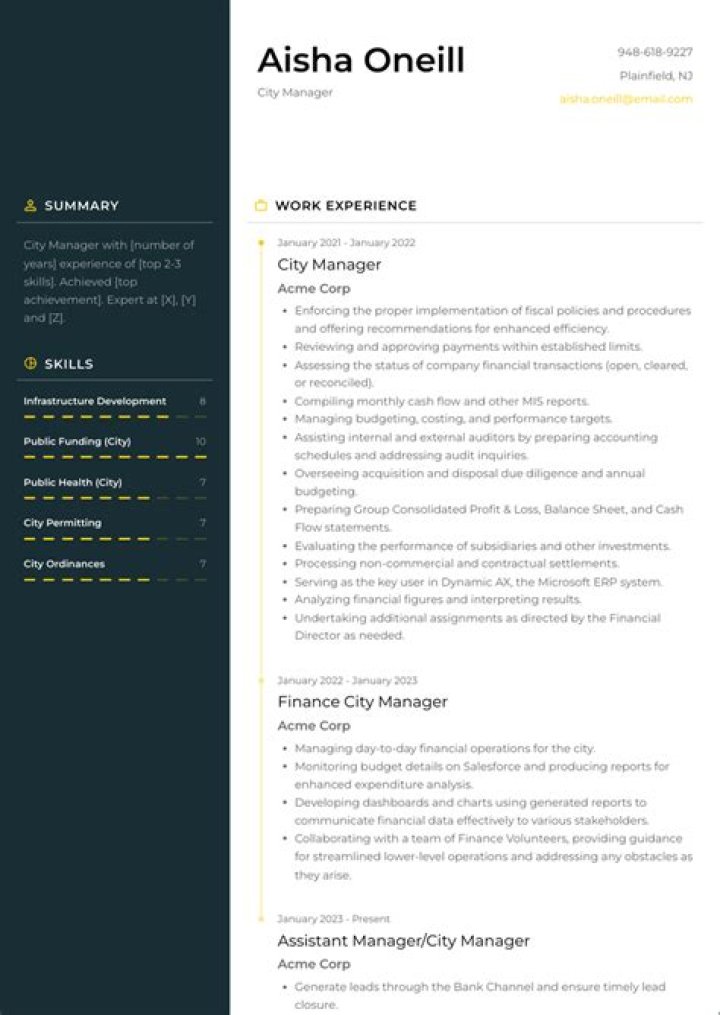 City Manager Resume PDF for Career Advancement