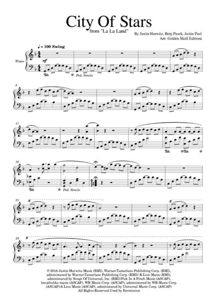 City of Stars Piano Sheet Free PDF – Download Now