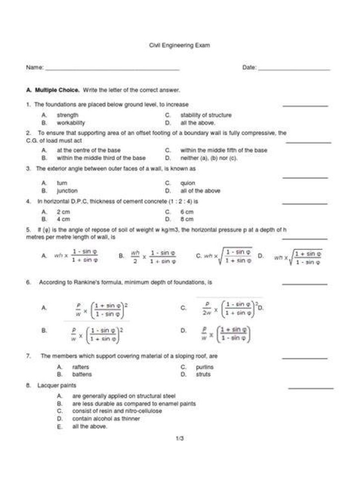 Civil Engineering Entrance Exam Questions PDF – Free Practice Test