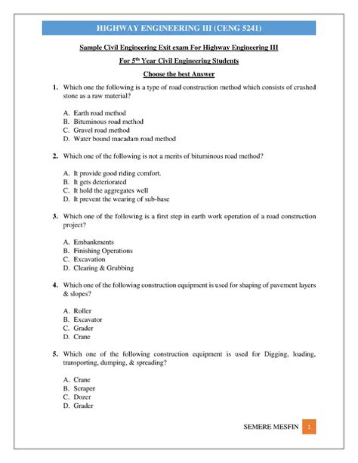 Civil Engineering Exit Exam Questions & Answers PDF with Detailed Solutions