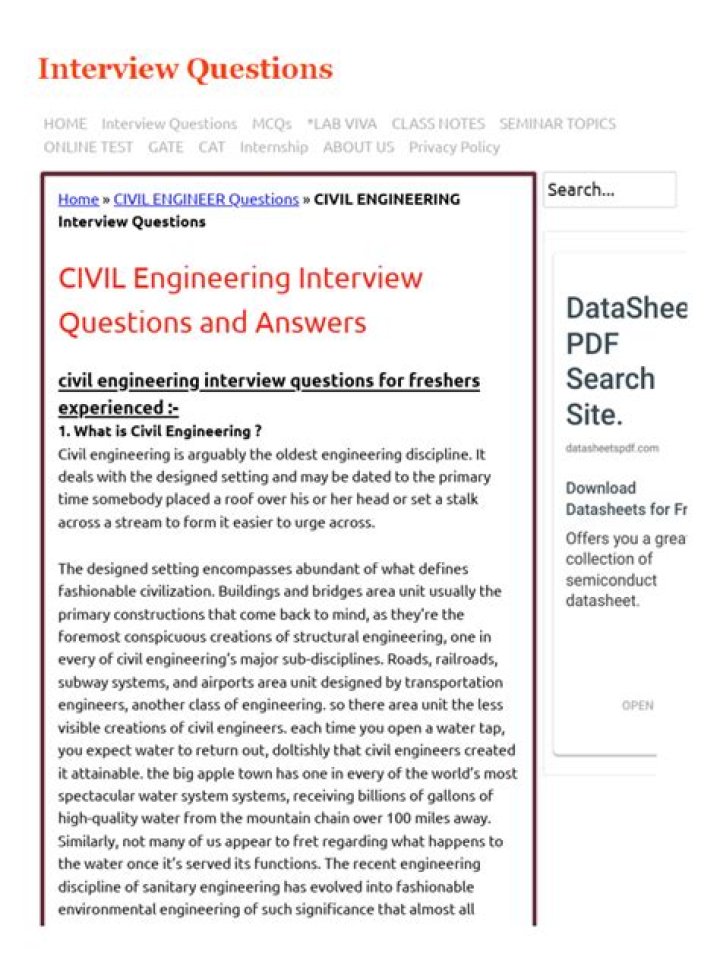 Top Civil Engineering Interview Questions PDF for Job Success