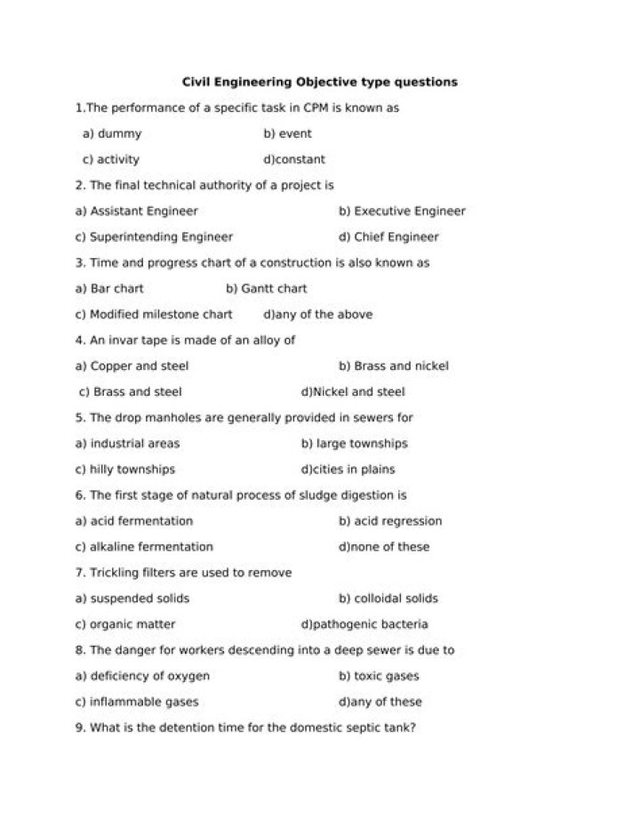 Civil Engineering Objective Type Questions PDF for Exam Prep
