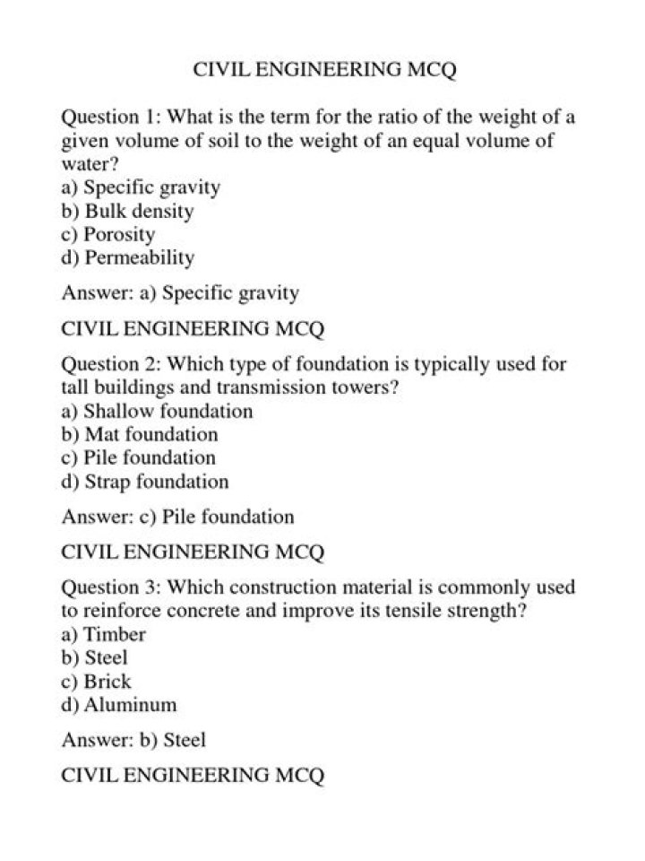 Civil Engineering Questions and Answers PDF: Expert Study Guide
